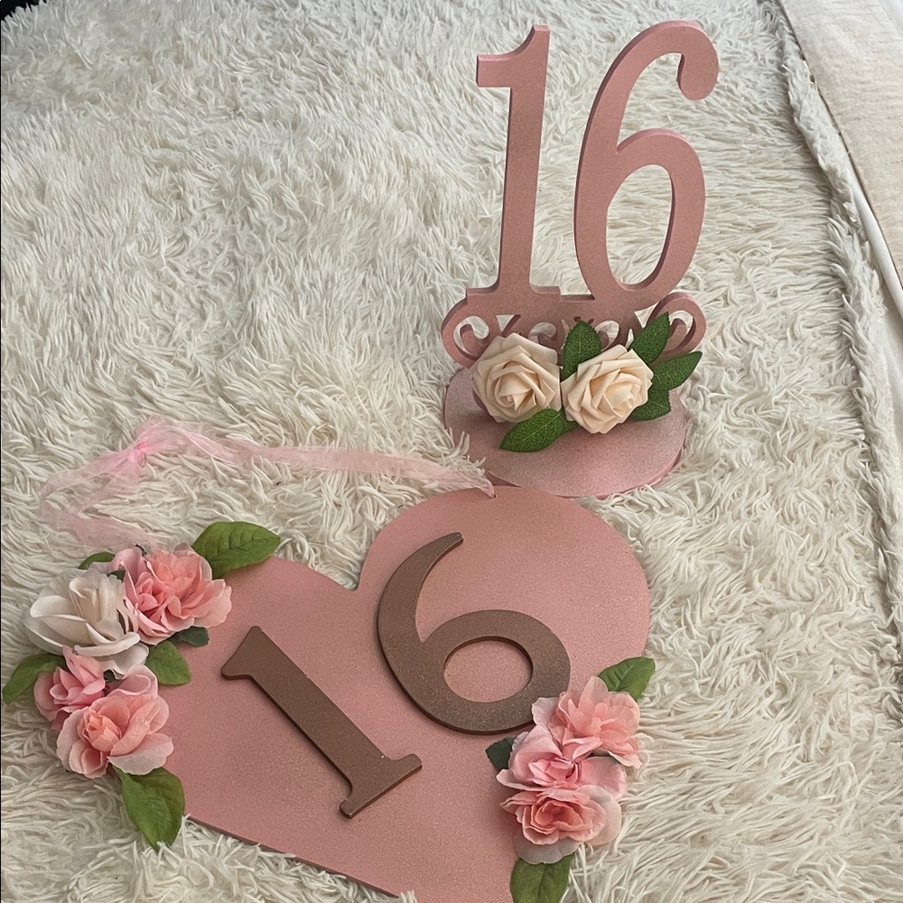 Pink Sweet 16 Table and Wall Decor with Flowers